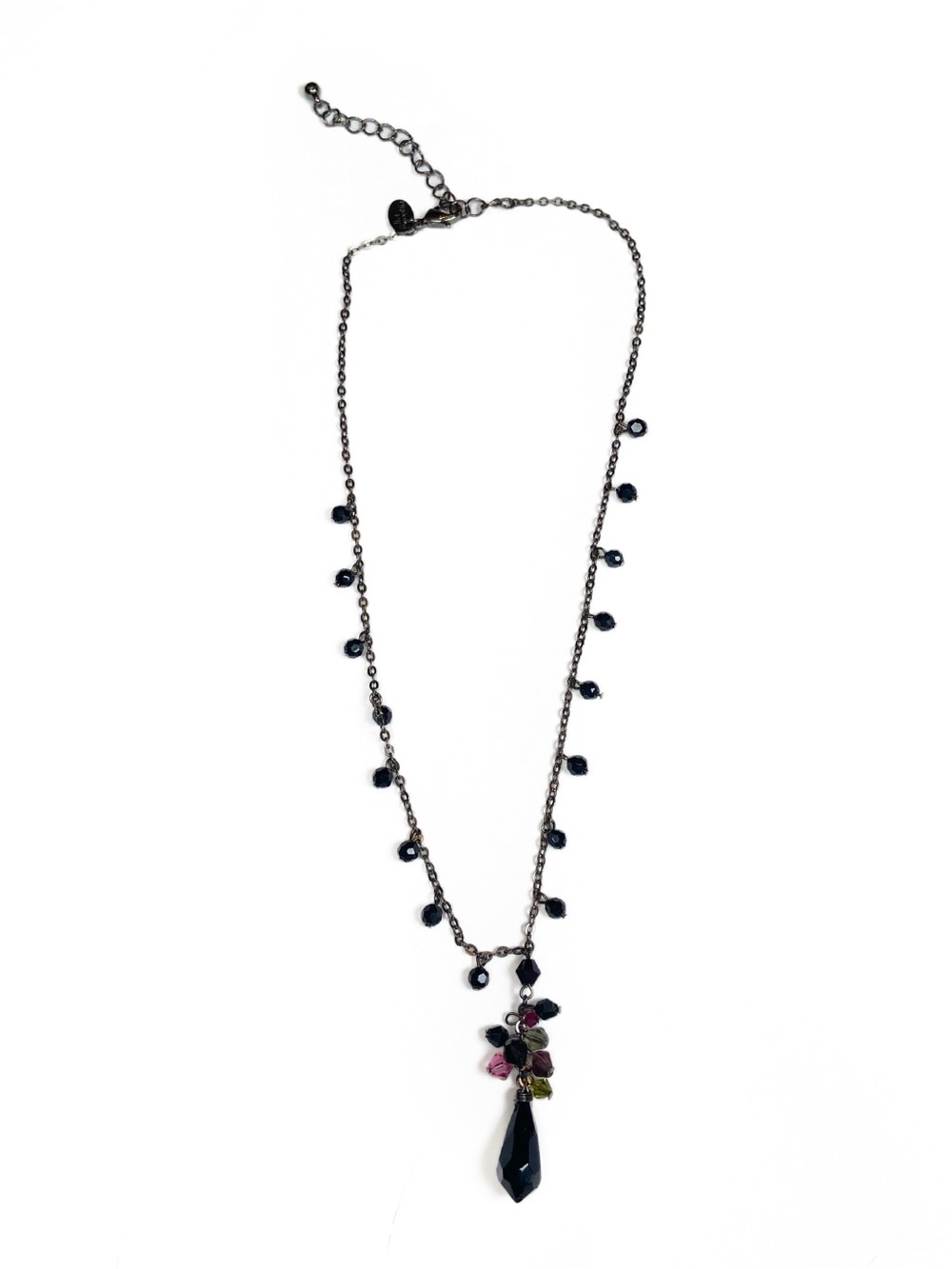 Lia Sophia Beaded Drop Necklace Black Pink Green